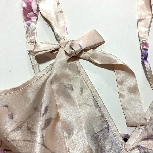 Vintage Cream Floral Satin Slip Dress Small Y2K Cottagecore Romantic Feminine - Picture 6 of 13